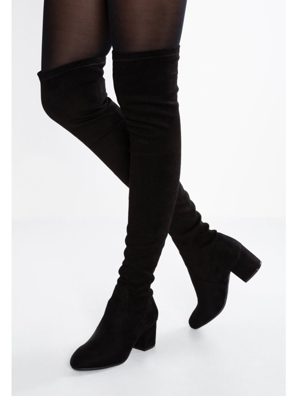 Steve Madden Womens Isaac Black Faux Suede Over the Knee Boots Block Heel size 6